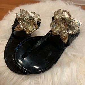 Tory Burch Black and Silver Jelly sandals .
